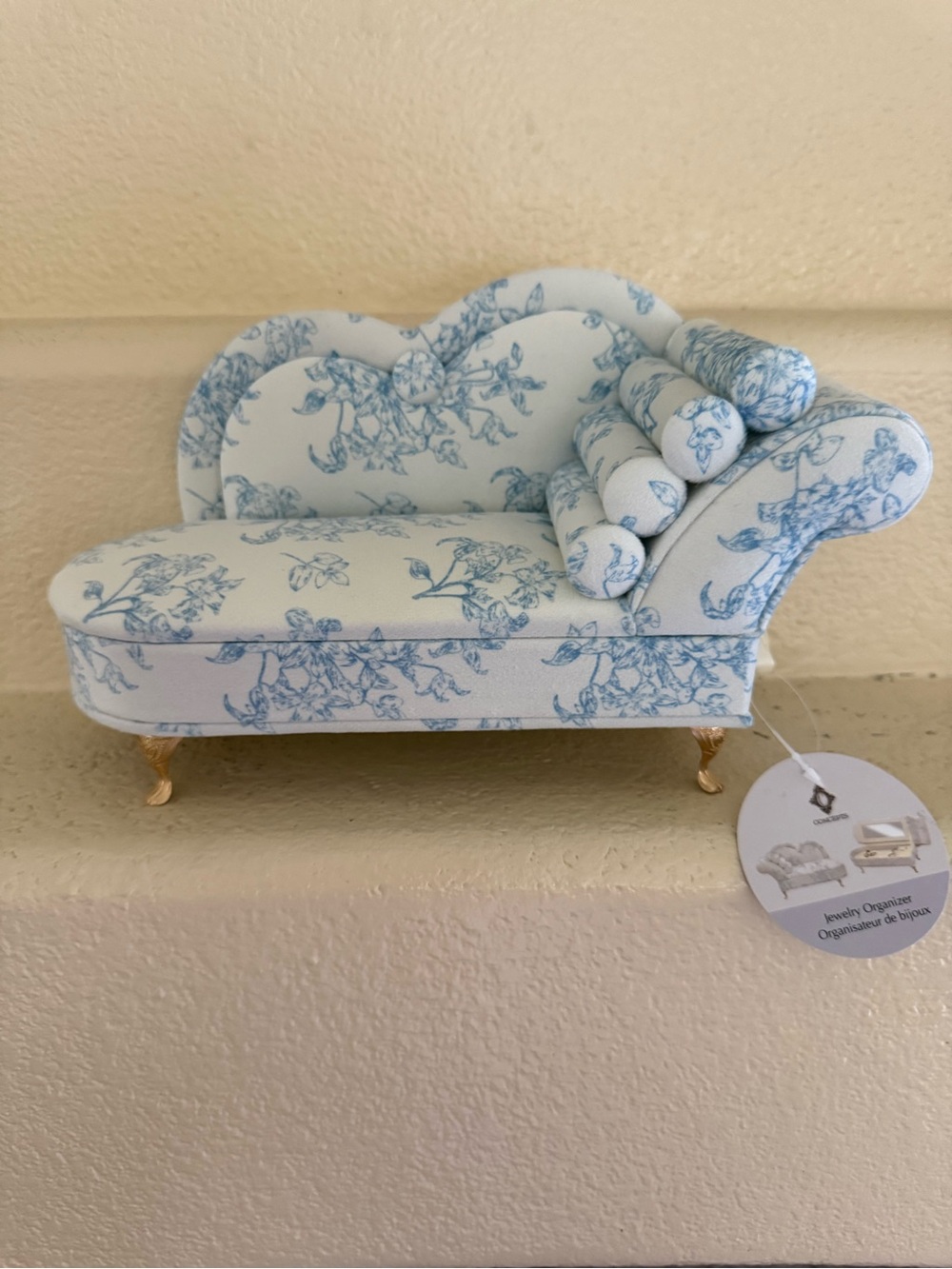 Toile Mini Chaise Jewelry or Trinket Case Marie Antoinette Coquette - Opens